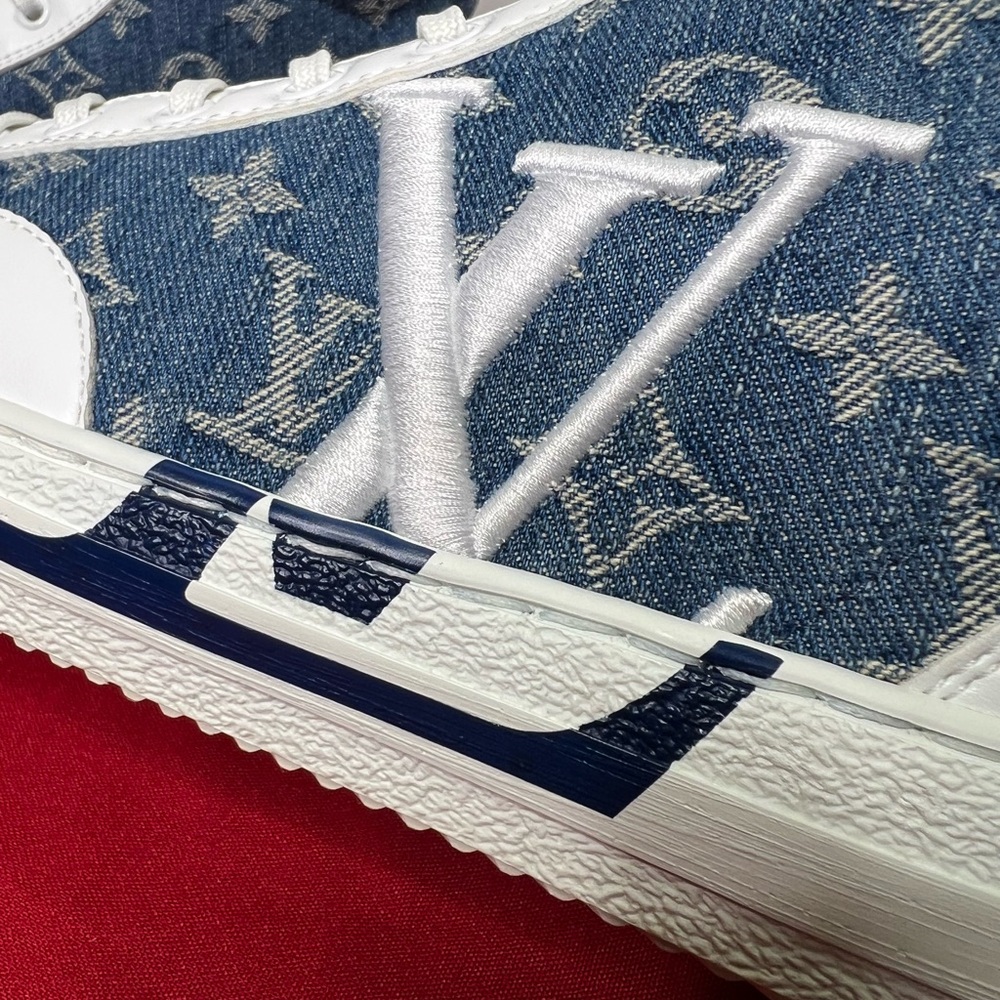 Louis Vuitton Charlie Trainer Sneaker Denim Blue White High Top Original LV - Picture 7 of 12